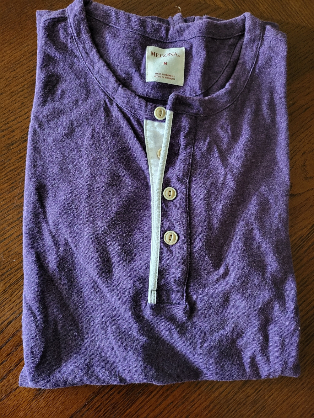 Merona Men's Purple Heather Henley Tee Size M
